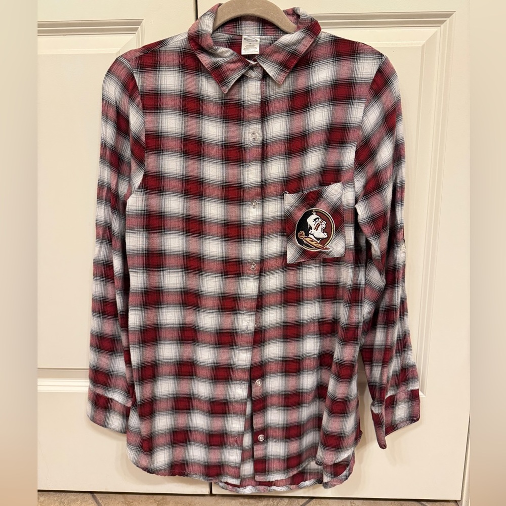 Long sleeve plaid FSU women’s blouse